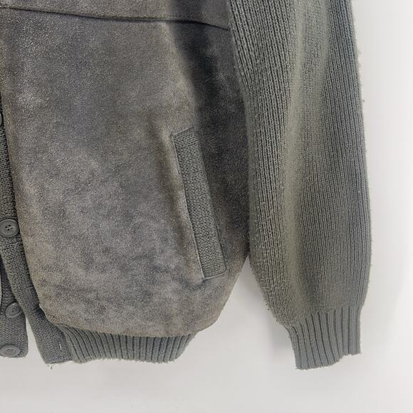 Vintage Mervyn’s leather V-neck knit sweater sleeve button up cardigan jacket L - Picture 4 of 7